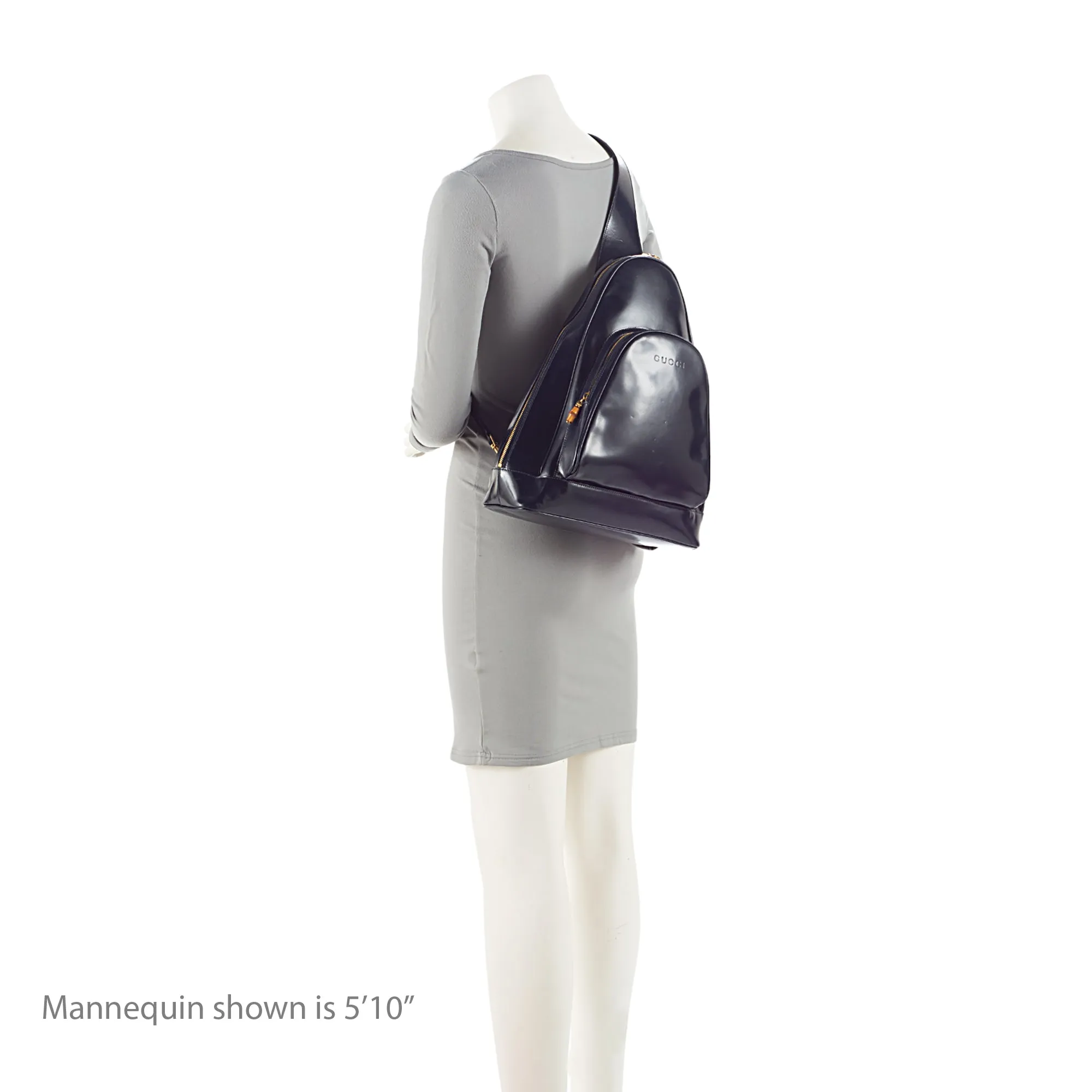 Gucci Vintage Patent Leather Bamboo Sling Backpack (SHF-dSK8BK)