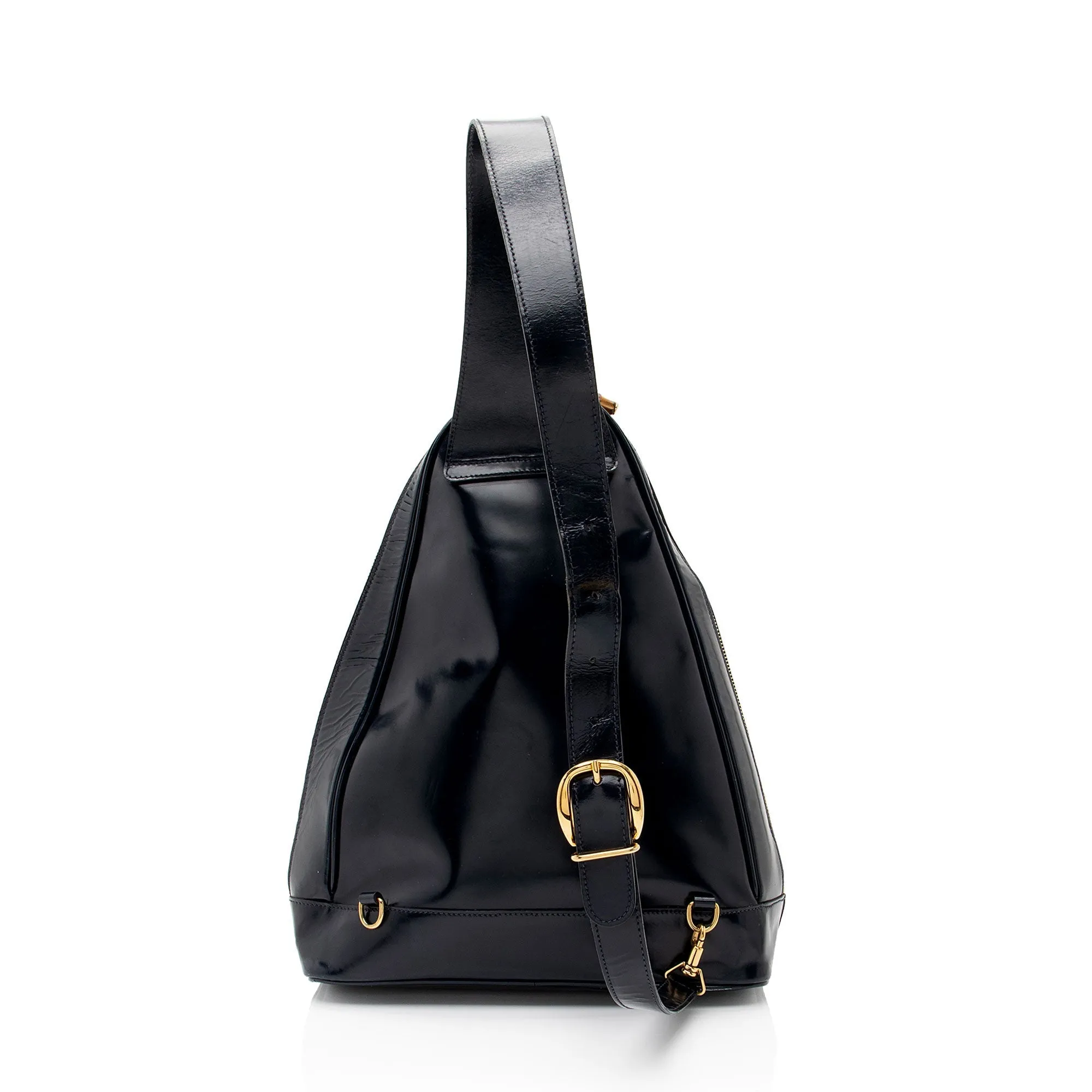 Gucci Vintage Patent Leather Bamboo Sling Backpack (SHF-dSK8BK)
