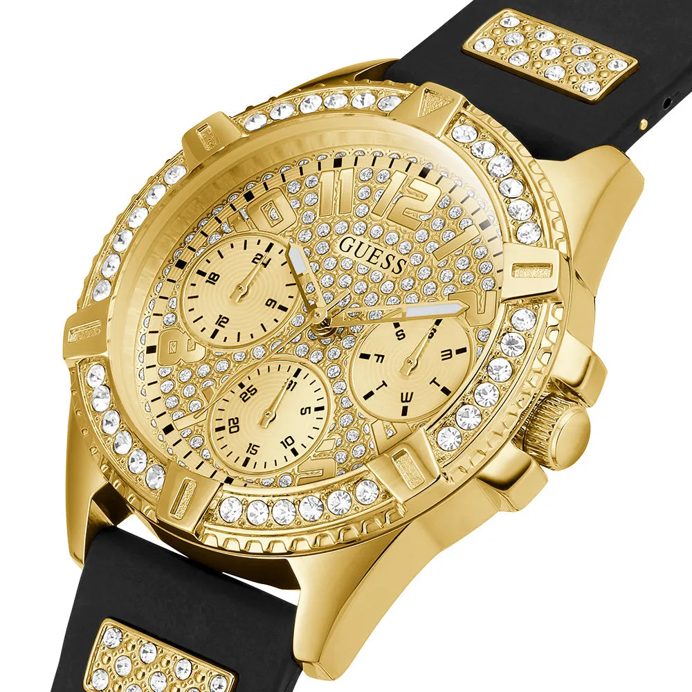 G.U.E.S.S  Frontier Diamonds Gold Dial Black Rubber Strap Watch