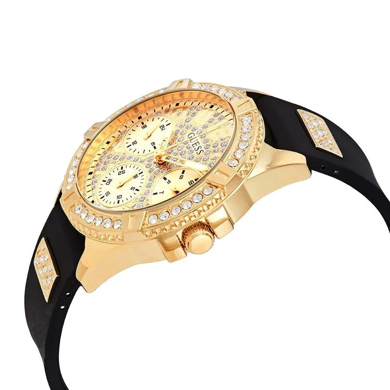 G.U.E.S.S  Frontier Diamonds Gold Dial Black Rubber Strap Watch