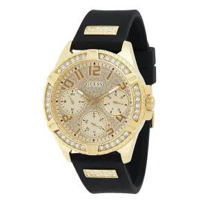 G.U.E.S.S  Frontier Diamonds Gold Dial Black Rubber Strap Watch