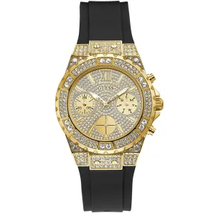G.U.E.S.S  Frontier Diamonds Gold Dial Black Rubber Strap Watch