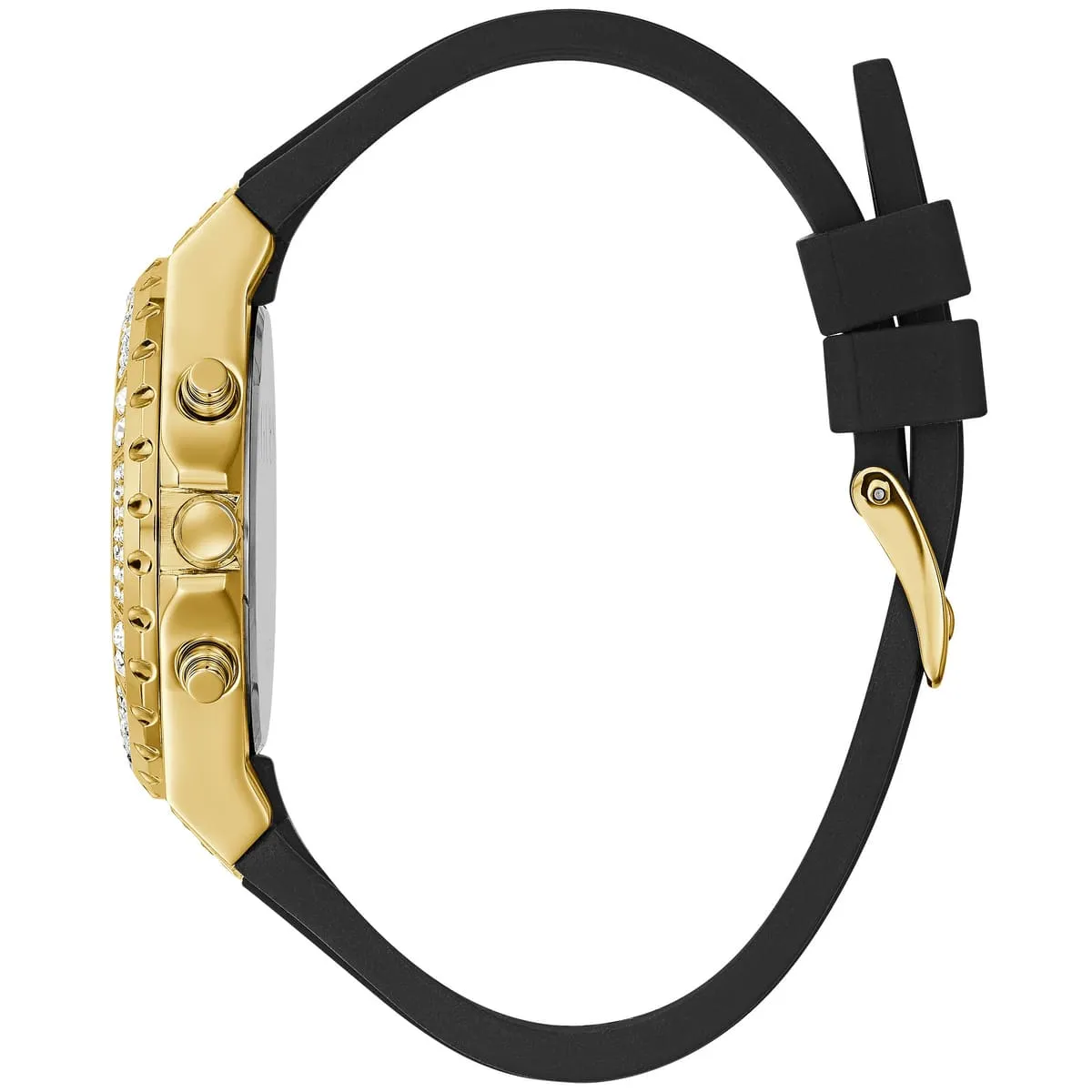 G.U.E.S.S  Frontier Diamonds Gold Dial Black Rubber Strap Watch