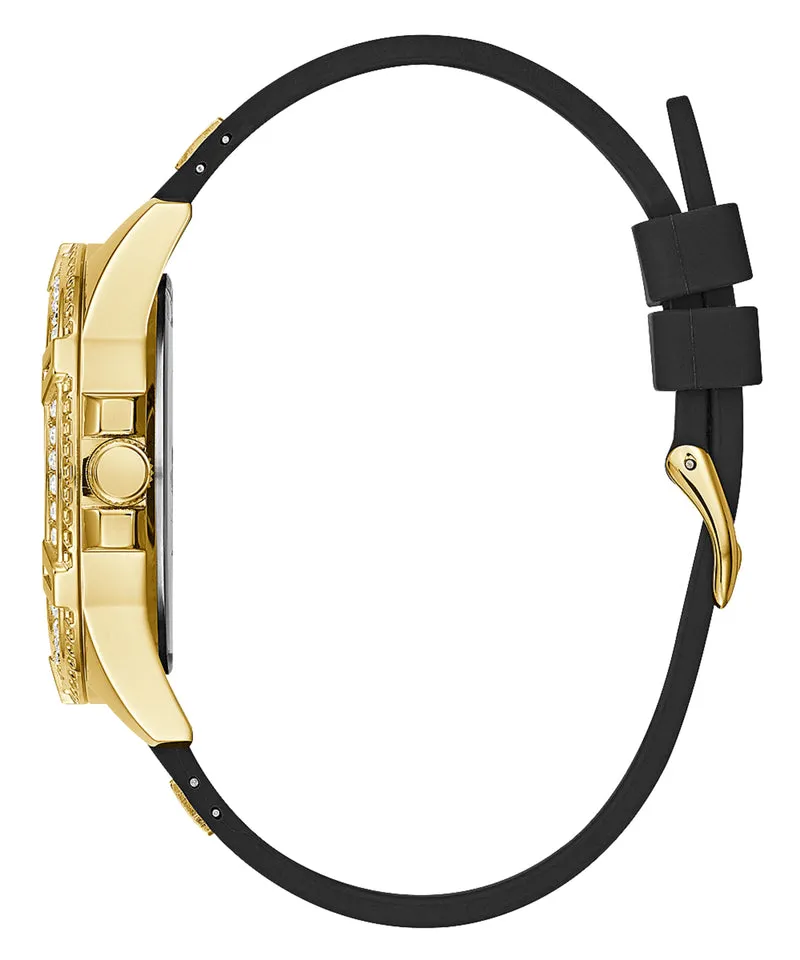 G.U.E.S.S  Frontier Diamonds Gold Dial Black Rubber Strap Watch
