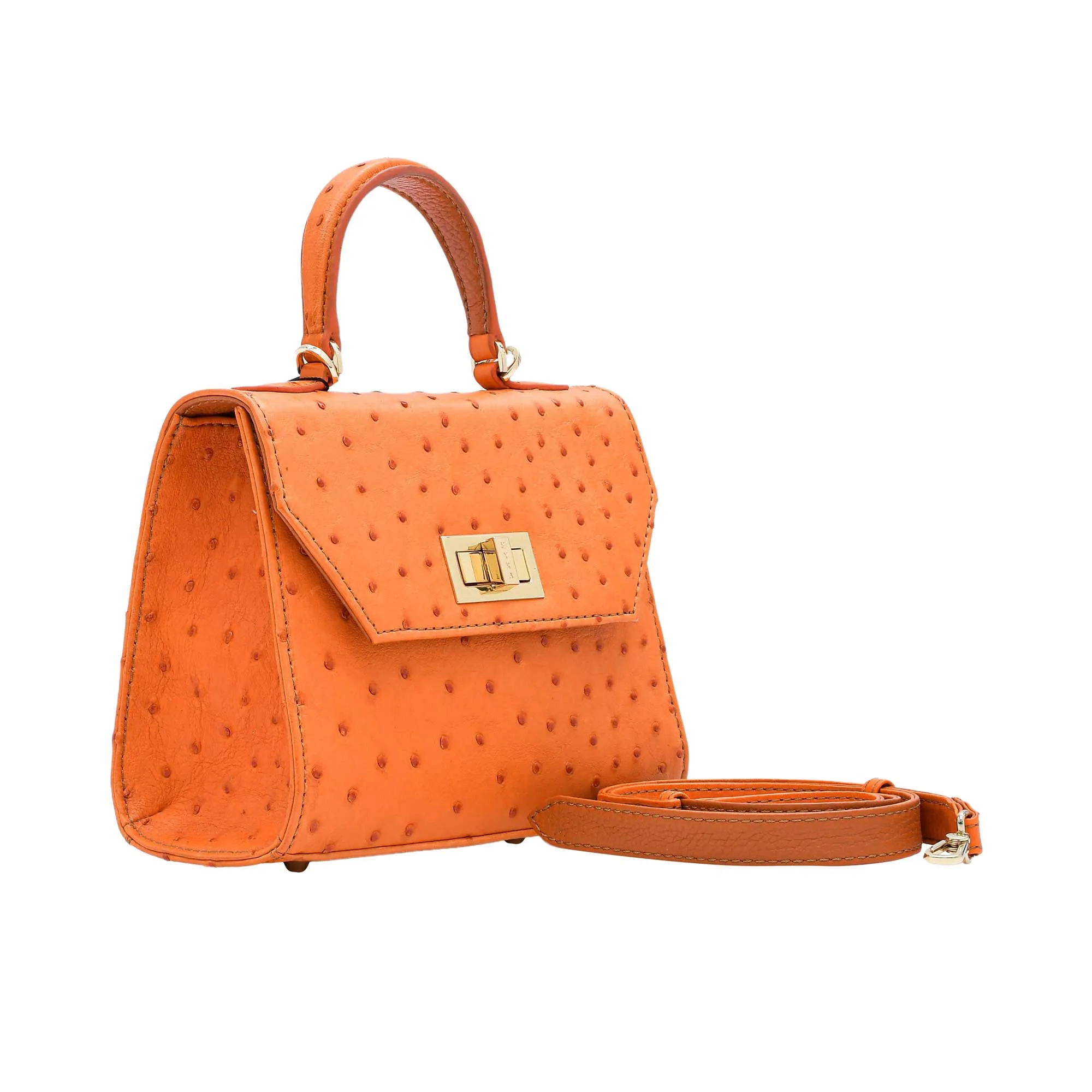 Kyra Women's Luna Ostrich Orange Hand Bag