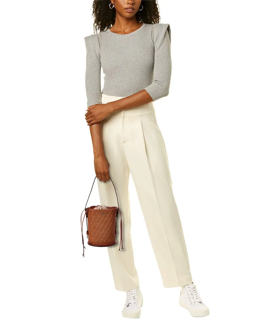 Max Mara Logo Plaque Leather-Trim Bucket Bag