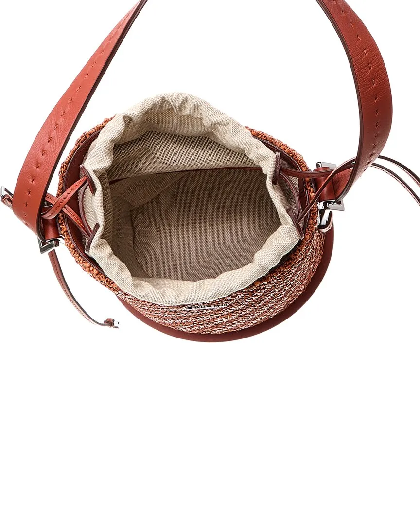 Max Mara Logo Plaque Leather-Trim Bucket Bag