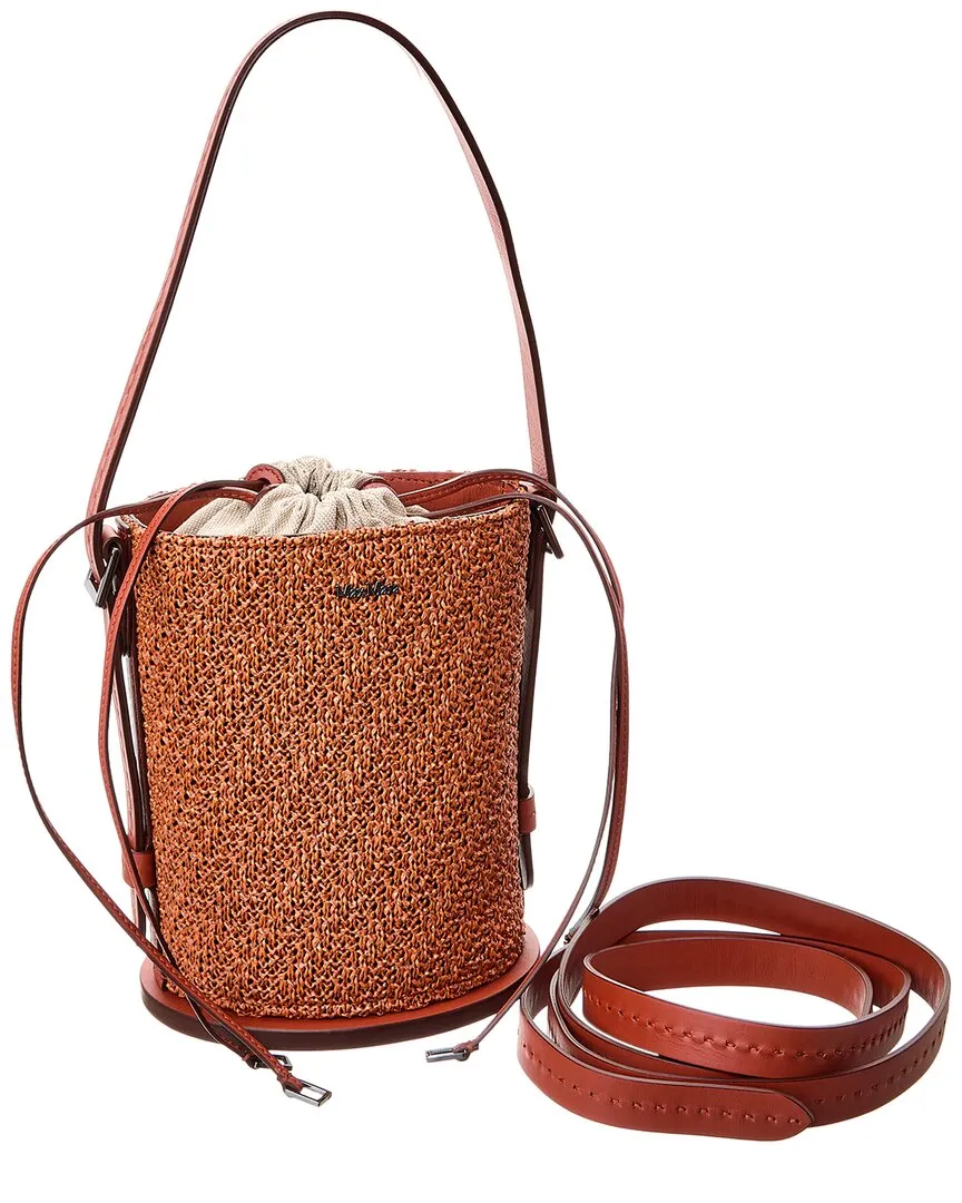 Max Mara Logo Plaque Leather-Trim Bucket Bag