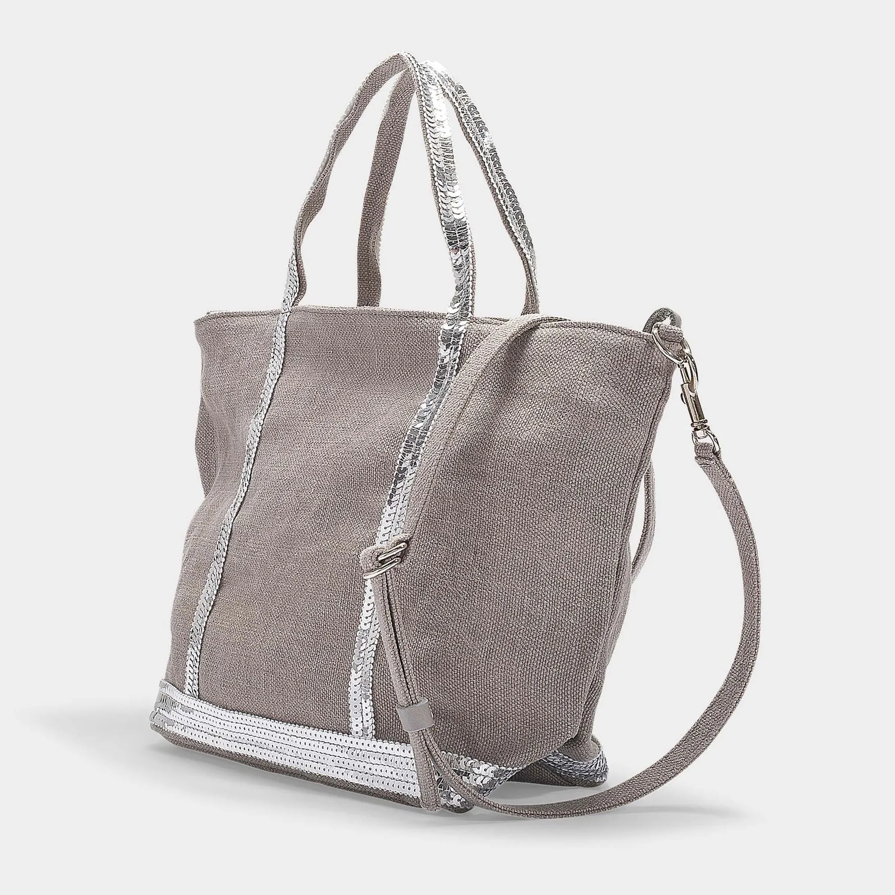 Petit Cabas Tote in Grey Linen and Sequins