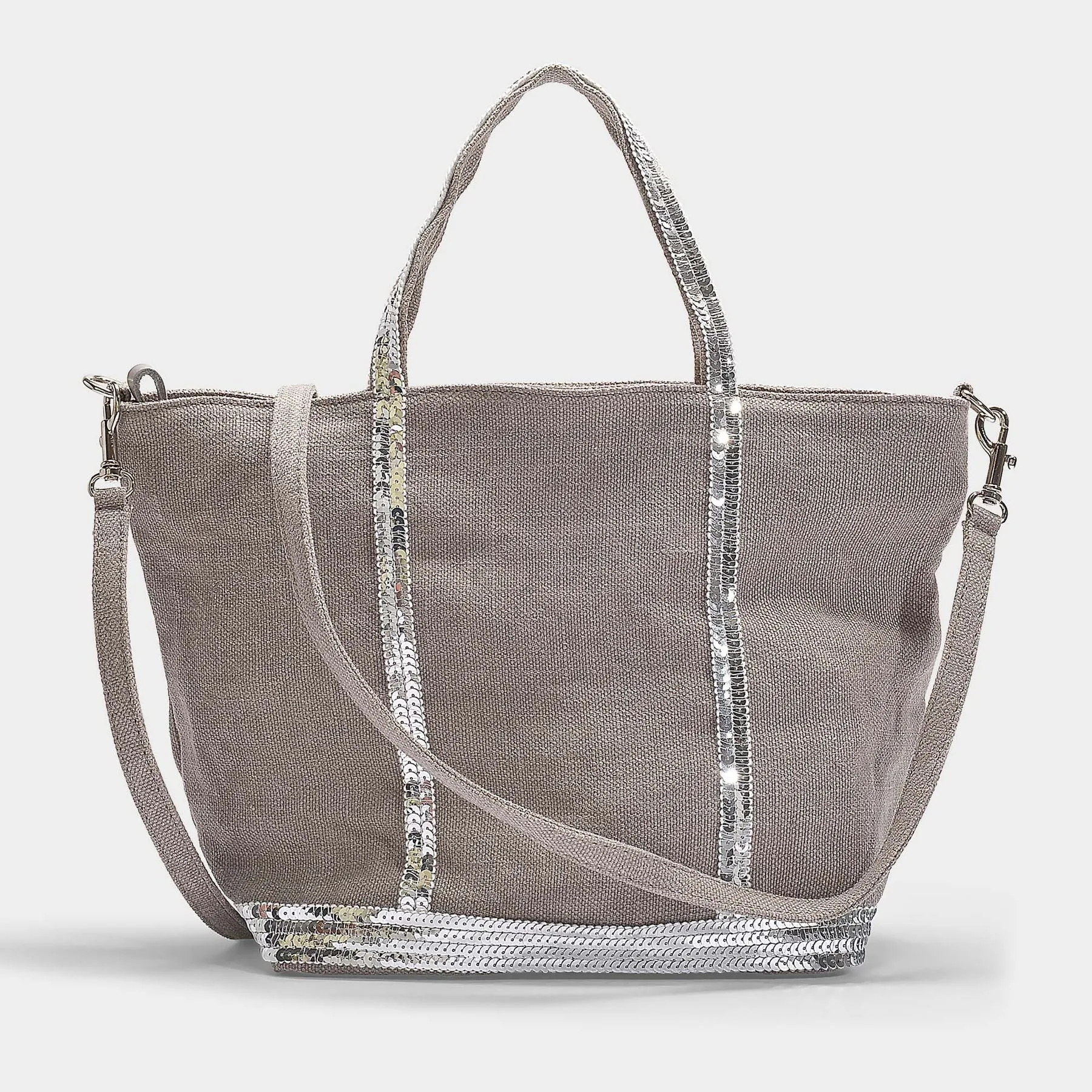 Petit Cabas Tote in Grey Linen and Sequins