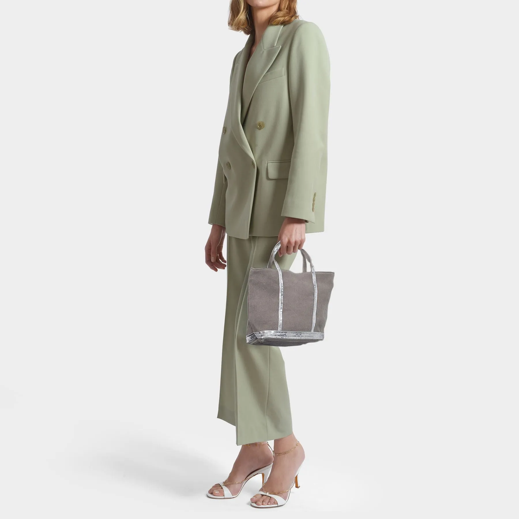 Petit Cabas Tote in Grey Linen and Sequins