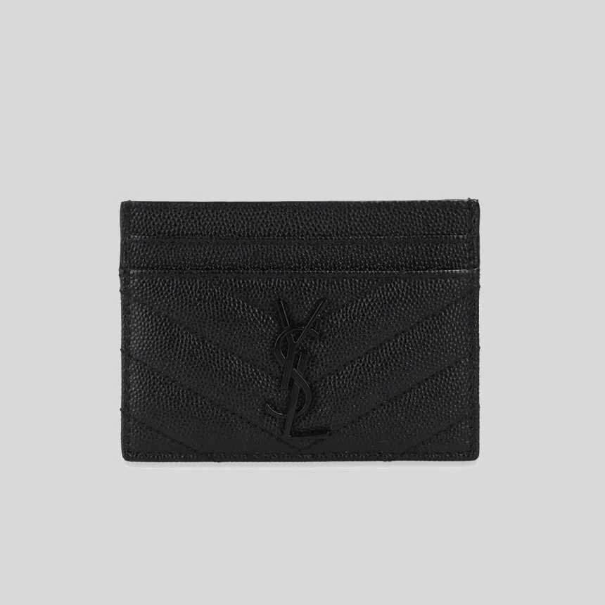 SAINT LAURENT YSL Cassandre Matelasse Card Case In Grain De Poudre Embossed Leather Black/Black 423291BOW08