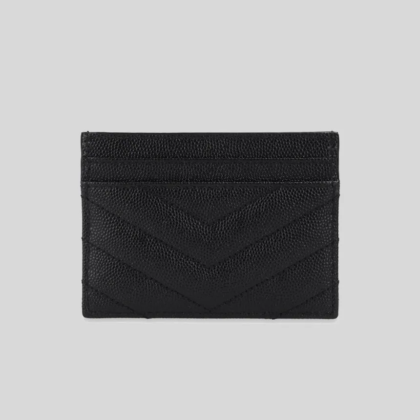 SAINT LAURENT YSL Cassandre Matelasse Card Case In Grain De Poudre Embossed Leather Black/Black 423291BOW08