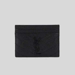 SAINT LAURENT YSL Cassandre Matelasse Card Case In Grain De Poudre Embossed Leather Black/Black 423291BOW08