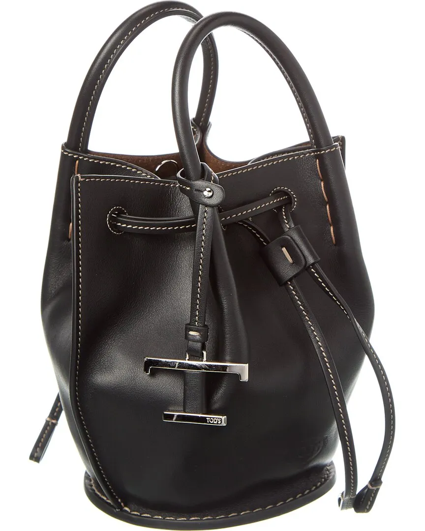 TODs Logo Mini Leather Bucket Bag