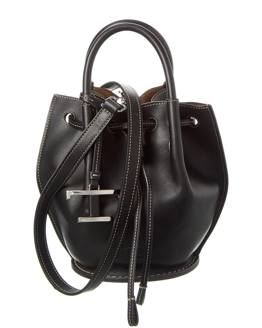 TODs Logo Mini Leather Bucket Bag