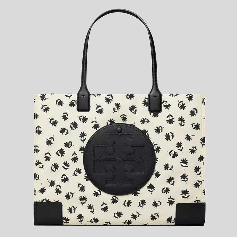 TORY BURCH Ella Black Scatter Daisy Printed Tote Bag 160932