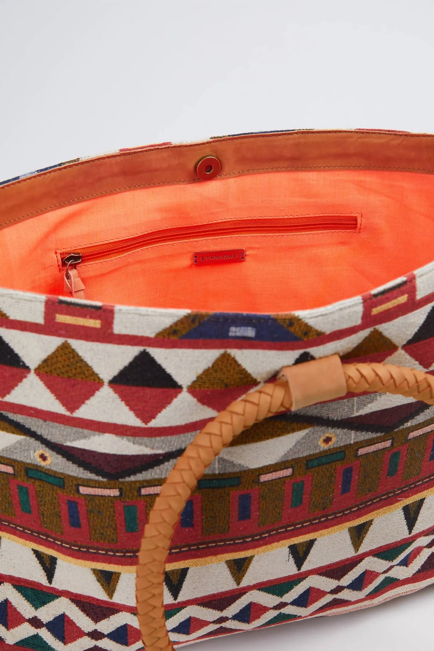 Tulum Handloom Leather Tote In Red