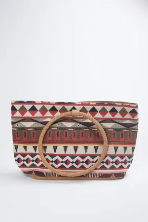 Tulum Handloom Leather Tote In Red