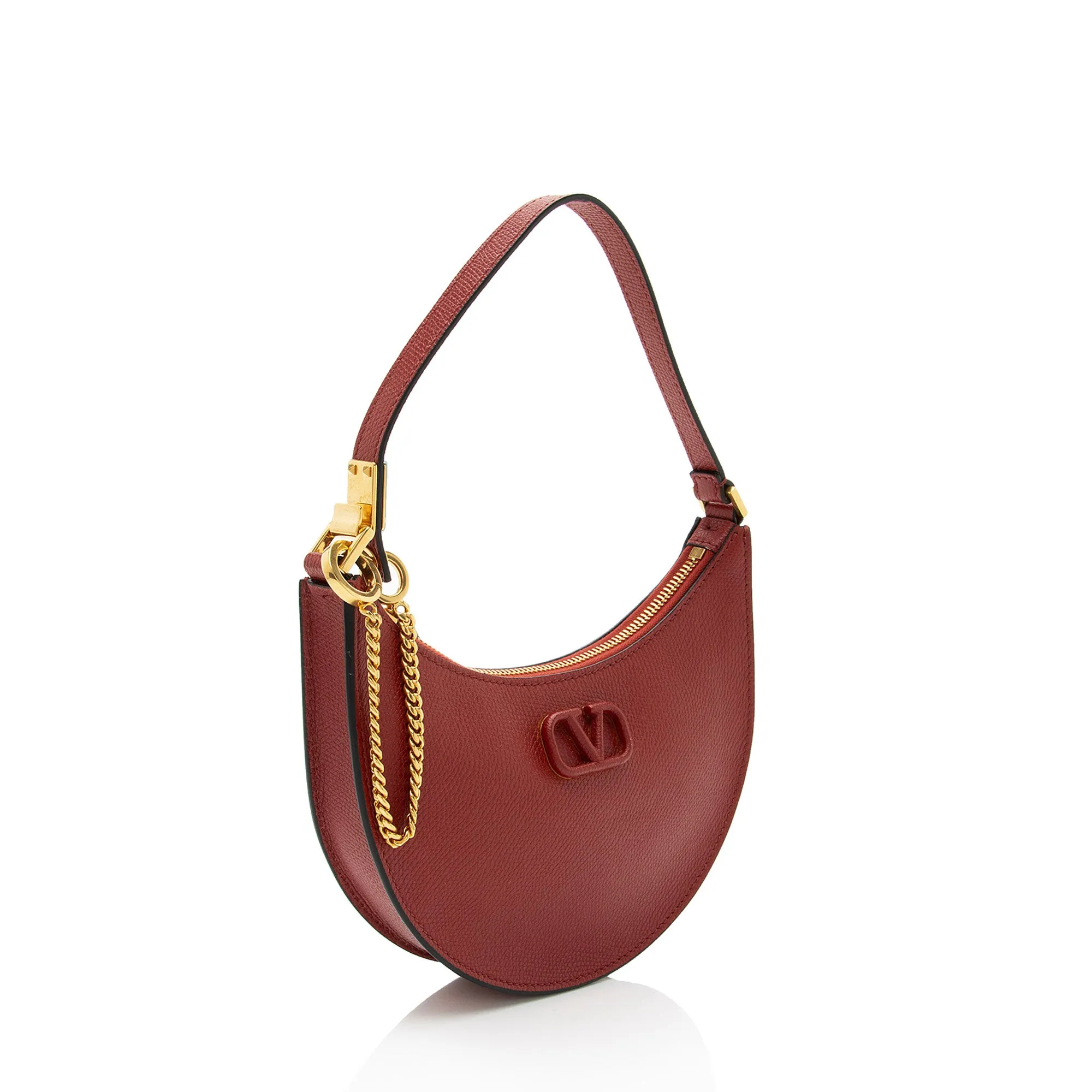 Valentino Grainy Calfskin VLogo Moon Mini Chain Hobo