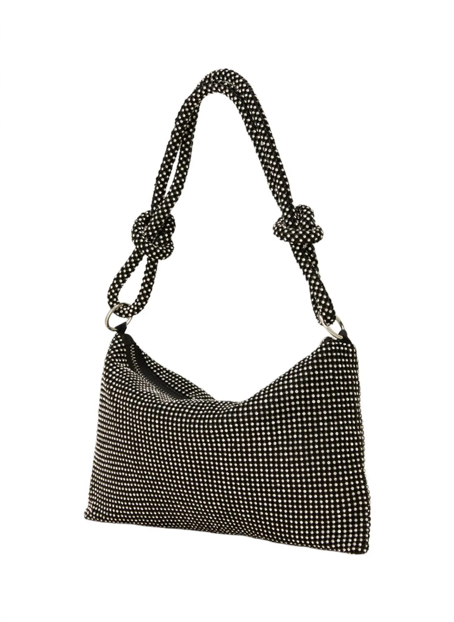 Women's Rhinestone Studded Hobo Bag In Black Clear Stone