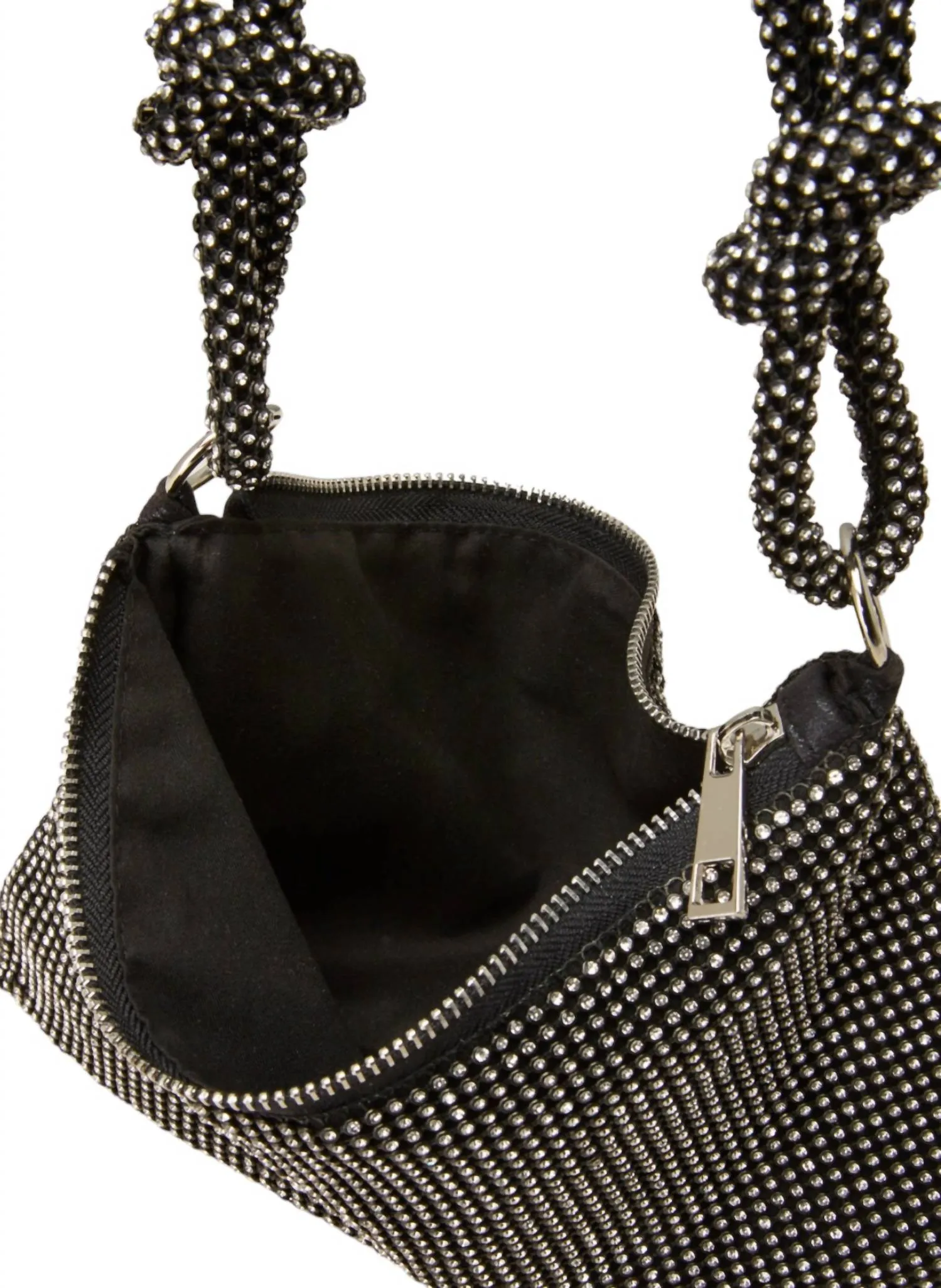 Women's Rhinestone Studded Hobo Bag In Black Clear Stone